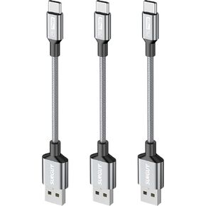 SUNGUY USB A to USB C Cable 1.5FT, [3-Pack] 3A USB 2.0 Type C Fast Charging Data Sync Braided Cable, Compatible with iPhone15/15Pro/15Pro Max, Galaxy S23/S22/S21, Note10/9, USB C Devices
