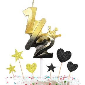 1/2 Half Birthday Cake Decorations, Number 1/2 Birthday Candle for Six Months Numeral 1/2 Candle and Glitter Cupcake Toppers Set for Baby's Half Year Old Birthday Party Supplies, Rose Gold