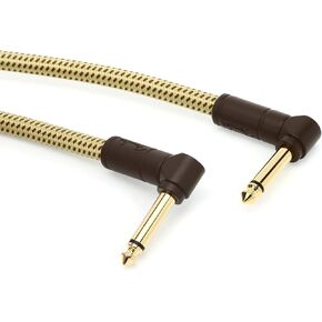 Fender Deluxe Series Instrument Cable 6 Inches Angle-Angle, Tweed 2-Pack