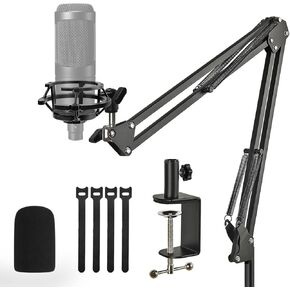 AT2020 Boom Arm Stand, Adjustable Mic Arm Stand with Shock Mount, Foam Windscreen and Cable Ties, for AT2020 AT2020USB AT2020USB+ AT2035 Mic