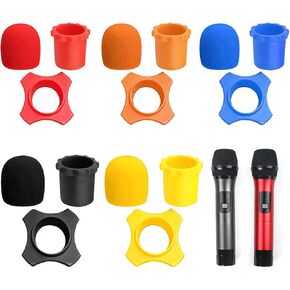Wireless Microphone Windscreen Set, 5 Pieces, Silicone Ring, Anti-Roll Bottom Sleeve, Foam Filter, 5 Colors, for KTV Mic Device