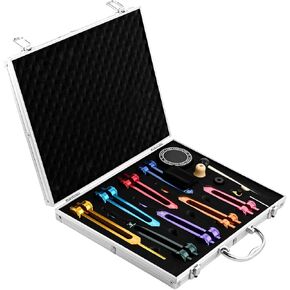 Chakra Tuning Fork Set - 7 Chakra and 1 Soul Purpose Cosmic Weighted Tuning Forks 126.22Hz/136.1Hz/141.27Hz/172.06Hz/194.18Hz/210.42Hz/221.23Hz/272.2Hz with an Exquisite Aluminum Box