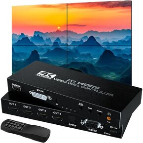BOOBRIE Video Wall Controller, Video Wall Processor 3x3 4K Input & 1080P HDMI Output for 9 TV Splicing Display, 180 Degree Rotate, 13 Splicing Modes 3x3 3x2 2x2 3x11x4 2x3 4x2 2x4...