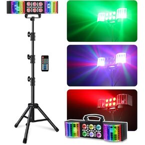 DJ Party Lights with Stand, Sound Activated DJ Lights for Parties, RGBW LED Derby Par Light Set Remote Control, Stage Lighting Package for Gig Bar Club Band Wedding Disco Christmas Birthday