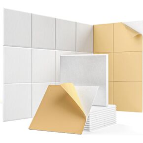 Kuchoow Soundproof Wall Panels, 18 Pack White Acoustic Panels 12"X12"X 0.4" Wall Decoration Sound Absorbing Panel High-Density Sound Deadening Panels Acoustic Treatment Panel For Home Studio