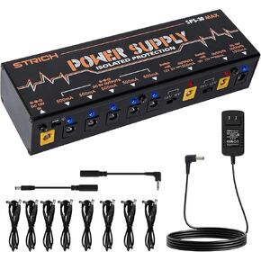 STRICH Guitar Pedal High Power Supply, Pedalboard Power Supply with 8 Totally True Isolated DC 9V/12V/18V Outputs(500mA/1000mA), Power Supply for Power-hungry Effect Pedal, Noiselessly, SPS-30 MAX
