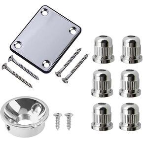 Jiayouy Electric Guitar Neck Plate and Electrosocket Jackplate Guitar String Through Body String Ferrules Screws Compatible with Telecaster Strat Style Electric Guitar Parts Replacement (Black)