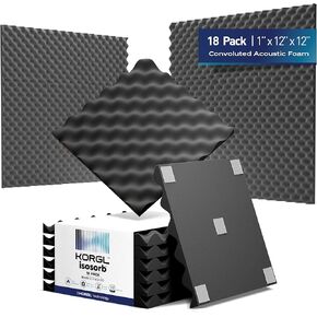 Korgl™ [18 Pack] 12x12x1inch | Sound Proof Foam Panels For Walls | Egg Crate Shape with Double-Sided Adhesive Tape, Sound Absorbing Acoustic Panels, High Density Acoustic Foam Wall Panels