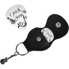 UNICRAFTALE I Pick You Guitar Picks Gifts 1pc Stainless Steel Guitar Pick Keychain Plectrum Guitar Accessories Gifts with Sandy Brown PU Leather for Guitar Player Musician Husband