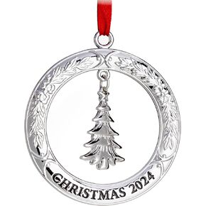 Klikel Christmas Ornament 2022 - Shiny Silver Christmas Ornament 2022 Wreath with Tree - Dated 2022 Christmas Ornament - 2022 Ornament for Christmas Tree - Beautiful Tree Ornament for Holidays 2022