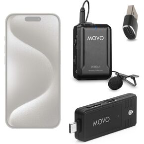Movo Wireless USB-C Microphone System for Android and iPhone 15 and Up - Professional Lavalier Mic with 2.4GHz Transmission and USB-C to USB-A Adapter