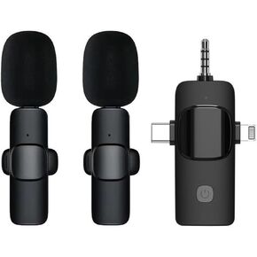 3 in 1 Wireless lavalier Microphone for iPhone,Android,Camera,Laptop.Mini Microphone with Noise Reduction.2 Pack.6-Hour Battery.iPhone mic for Video Recording,Podcast,Tiktok, YouTube,Vlog.