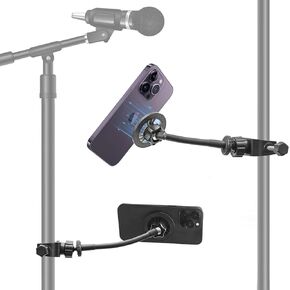 Magnetic Mic Stand Phone Holder, [Stable Metal Gooseneck] Adjustable Phone Holder for Mic Stand, MagSafe Phone Holder for Microphone Stand Compatible with iPhone 16/15/14/13 Series and all Cell Phones