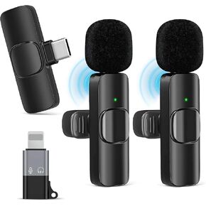 2 Pcs Type C Wireless Lavalier Microphone for iPhone, ipad, iOS, Android - Mini Microphone for Recording, Noise Reduction Lapel Mic, Omni Lav Mic for Video Recording, Vlog, YouTube, Tiktok