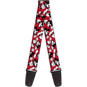 Buckle-Down Guitar Strap - Mickey Mouse Poses Scattered Red/Black/White - 2" Wide - 29-54" Length
