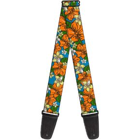 Buckle-Down Guitar Strap Hibiscus Collage Blue Orange Yellow 2 Inches Wide (GS-W30871)