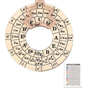 Lafo Circle of Fifths Wheel, Wooden Melody Tool with Guitar Chord Chart, Wooden Music Chord Wheel for Guitar for Musicians Musical Beginners Songwriters for Notes Chords Key Signature