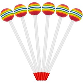 GSHLLO 6 Pcs Rainbow Plastic Drumsticks Lollipop Drum Mallet Sticks Kids Hand Percussion Sticks Foam Head Hammer for Kids