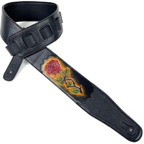 Walker & Williams CVG-56 Black Leather Strap With 100% Hand Tooled Red Rose Design