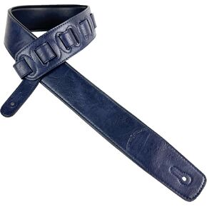Walker & Williams G-52 Navy Blue Handmade Soft Natural Finish Guitar Strap with Padded Glove Leather Back, And Squared Nose For Acoustic, Electric, And Bass Guitars
