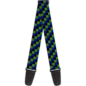 Buckle-Down Guitar Strap Checker Trio Green Black Blue 2 Inches Wide