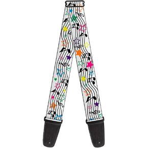 Guitar Strap Music Notes Stars White Black Multi Color 2 Inches Wide
