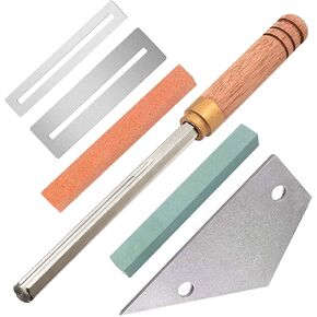 Guitar Repairing & Luthier Tools Included Guitar Fret Crowning Dressing File with Narrow/Medium/Wide 3 Edges, Stainless Steel Fret Rocker and Fingerboard Guards Protectors, 2 Grinding Stones