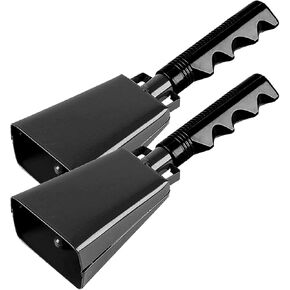 2 pack 7 in. steel cowbell/Noise makers with handles. Cheering Bell sporting, football games, events. Large solid school hand bells. Cowbells. Percussion Musical Instrument. Cow Bell Alarm
