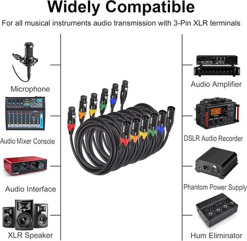 25ft XLR Cables 6 Packs - Premium Color Coded Microphone Cables 3 Pin XLR Male to Female Balanced 25 Feet in Saudi Arabia