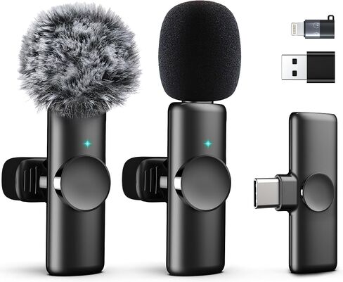 2 Packs Wireless Lavalier Microphone for iPhone 15/iPad/Android/Phone/PC/Laptop, Mini Mic with Noise Reduction, USB C Microphone for Video Recording in Saudi Arabia