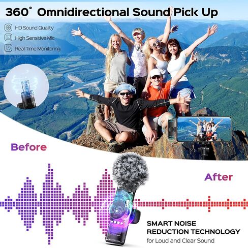 2 Packs Wireless Lavalier Microphone for iPhone 15/iPad/Android/Phone/PC/Laptop, Mini Mic with Noise Reduction, USB C Microphone for Video Recording in Saudi Arabia