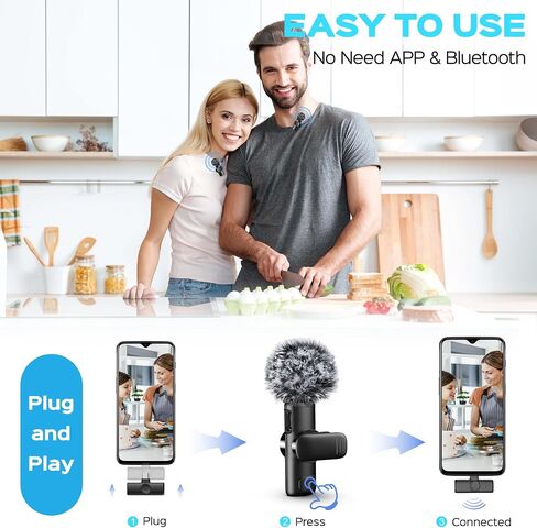 2 Packs Wireless Lavalier Microphone for iPhone 15/iPad/Android/Phone/PC/Laptop, Mini Mic with Noise Reduction, USB C Microphone for Video Recording in Saudi Arabia