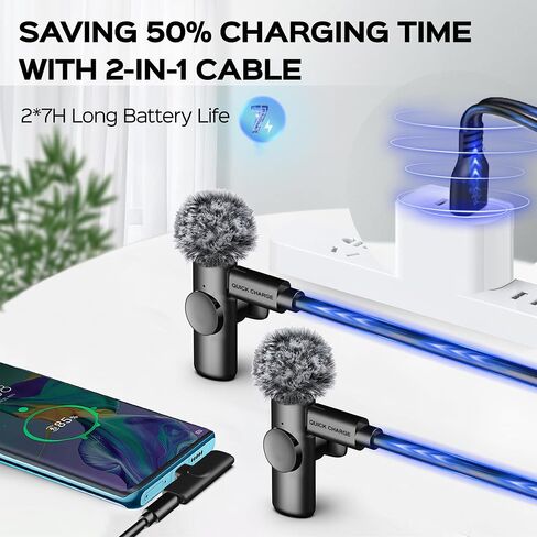 2 Packs Wireless Lavalier Microphone for iPhone 15/iPad/Android/Phone/PC/Laptop, Mini Mic with Noise Reduction, USB C Microphone for Video Recording in Saudi Arabia