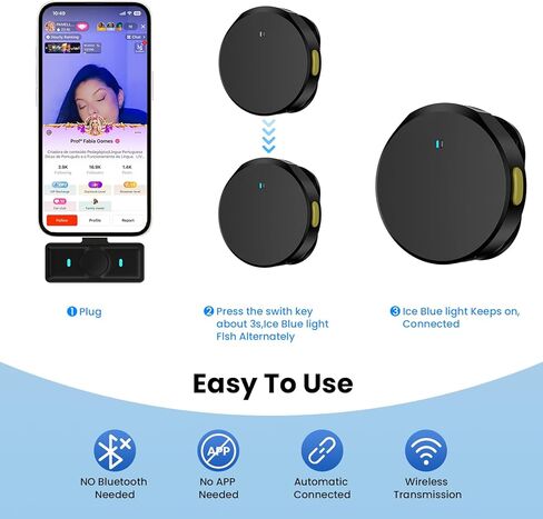 قطعتان من الميكروفون اللاسلكي الصغير لجهاز iPhone iPad مع حافظة شحن، ميكروفون Lav لتسجيل الفيديو الاحترافي لمقابلة YouTube ومدونة الفيديو والبث المباشر والبودكاست، نطاق نقل 65 قدم... in Kuwait