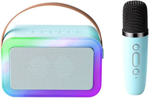 Waterproof Bluetooth Speaker IPX5,10W Wireless Portable Stereo Party Speakers with LED Lights,Karaoke Machine for Adults Kids with Wireless Microphones Support TF/USB/AUX for Outdoor, Travel(Blue) in Saudi Arabia