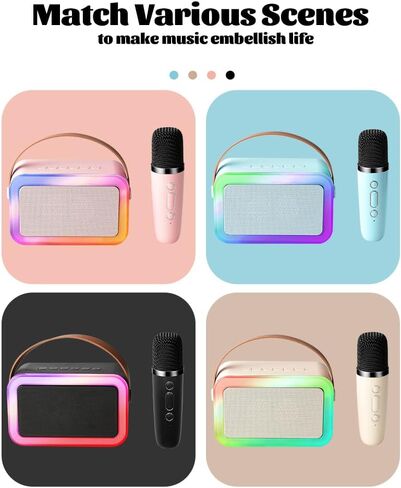 Waterproof Bluetooth Speaker IPX5,10W Wireless Portable Stereo Party Speakers with LED Lights,Karaoke Machine for Adults Kids with Wireless Microphones Support TF/USB/AUX for Outdoor, Travel(Blue) in Saudi Arabia