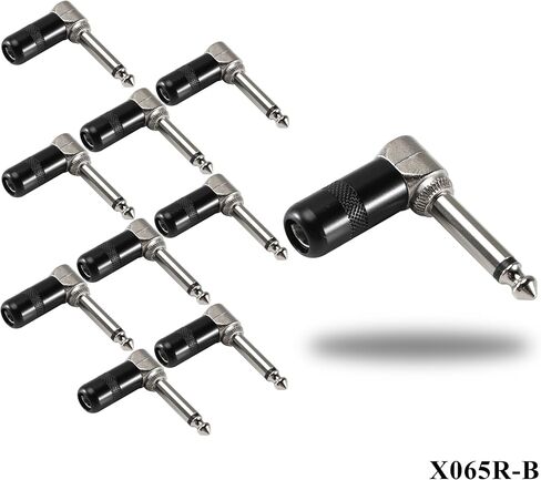 ALL4PRO Short Barrel Right Angle 1/4 Inch 6.35mm Black Nickel Mono Stereo Male Audio Plug Connector Low Profile for Speaker Microphone Guitar Patch Cable - 10 Pack (X065R) in Saudi Arabia