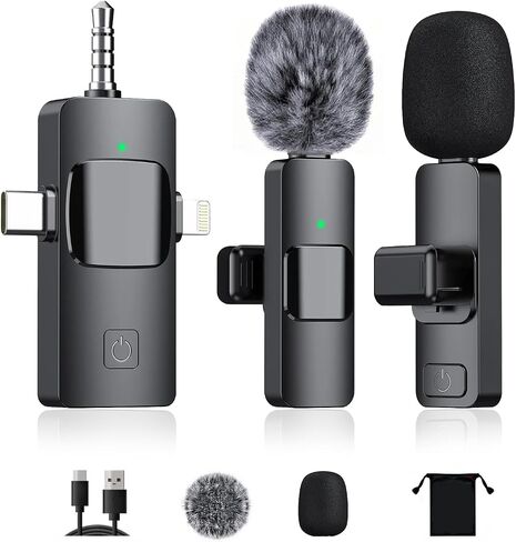 3 in 1 Wireless Lavalier Microphone for iPhone, Android,iPad，USB-C Microphone, Mini Microphone with Noise Reduction for Interview Video Podcast Vlog ，YouTube， TikTok in Saudi Arabia