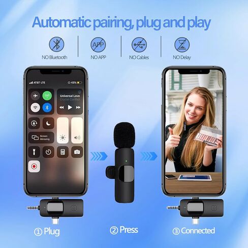 3 in 1 Wireless Lavalier Microphone for iPhone, Android,iPad，USB-C Microphone, Mini Microphone with Noise Reduction for Interview Video Podcast Vlog ，YouTube， TikTok in Saudi Arabia