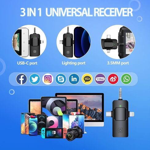 3 in 1 Wireless Lavalier Microphone for iPhone, Android,iPad，USB-C Microphone, Mini Microphone with Noise Reduction for Interview Video Podcast Vlog ，YouTube， TikTok in Saudi Arabia