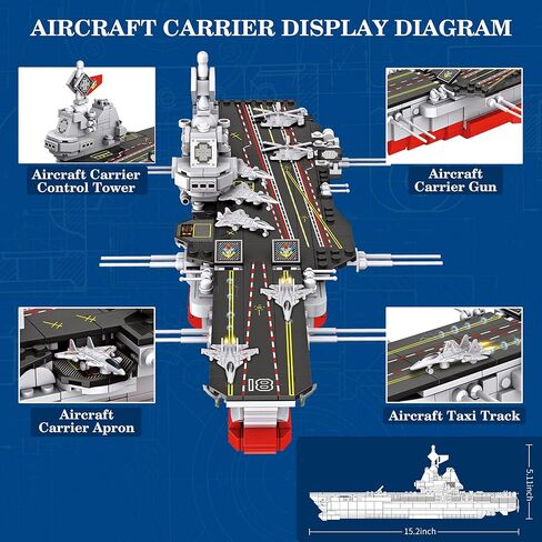 مجموعة مكعبات بناء حاملة الطائرات 786 قطعة، 8 في 1 مجموعة ألعاب بناء نموذج سفينة حربية عسكرية مع سفينة دورية بحرية، دبابة برية، مقاتلة جوية والمزيد من ألعاب بناء العلوم والتكنولوجيا والهندسة والرياضيات للأطفال بعمر 6 سنوات فما فوق in Kuwait