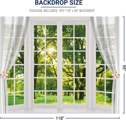 Allenjoy 10x8ft Spring Window Scenery Photography Fabric Backdrop White Windowsill Floral Green Forest Natural Photocall Background Party Banner Wall Decor Newborn Baby Kids Family Photo Booth Props in Saudi Arabia