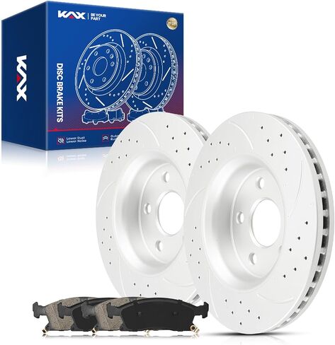 KAX Front Brake Kit, Drilled and Slotted Brake Rotors, Ceramic Brake Pads | Fits Mercedes-Benz C240, C280, C320, C350, CLK320, CLK350, SLK280, SLK300, Automotive Replacement Brake Kit in Saudi Arabia
