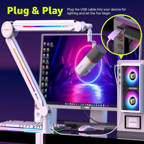 IXTECH RGB Mic Boom Arm High Profile, Overhead Boom Arm Microphone Stand Desk Mount, Adjustable Microphone Stand with Desk Mount, Mic Arm for Live Streaming Gaming Podcasting Recording (Black) in Kuwait