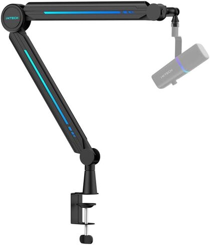 IXTECH RGB Mic Boom Arm High Profile, Overhead Boom Arm Microphone Stand Desk Mount, Adjustable Microphone Stand with Desk Mount, Mic Arm for Live Streaming Gaming Podcasting Recording (Black) in Kuwait