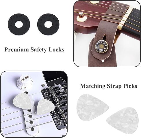 Hennaja Adjustable Guitar Strap Includes 2 Strap Locks & 2 Matching Picks & 1 Picks Holder & 1 leather Strap Button. in Saudi Arabia