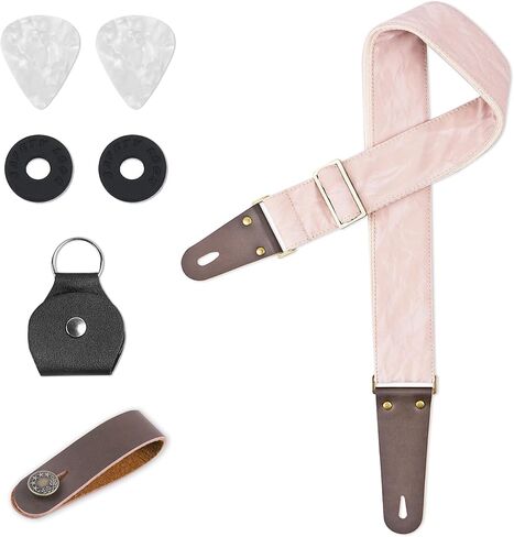 Hennaja Adjustable Guitar Strap Includes 2 Strap Locks & 2 Matching Picks & 1 Picks Holder & 1 leather Strap Button. in Saudi Arabia