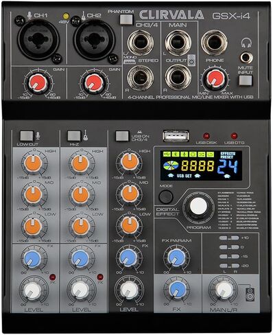 جهاز مزج الصوت الاحترافي DJ ذو 4 قنوات مع تأثيرات، وحدة تحكم الصوت، وحدة تسجيل خلط الصوت للكمبيوتر، تسجيل الاستوديو، الحفلات المنزلية وكاريوكي GSX-i4 in Saudi Arabia