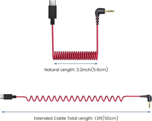 USB C to 3.5mm Microphone Cable for Rode Wireless Pro/Wireless Go 2 / Wireless ME and Hollyland Lark M1 M2 150 Max Duo, Coiled Audio Patch Cable Mic Cord Compatible with iPhone 16 Pro Max 15 Plus in Saudi Arabia