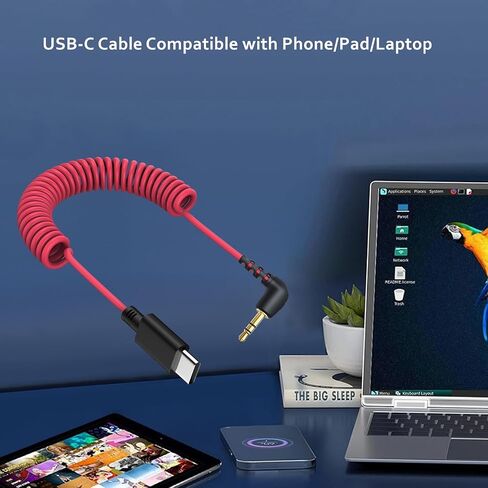 USB C to 3.5mm Microphone Cable for Rode Wireless Pro/Wireless Go 2 / Wireless ME and Hollyland Lark M1 M2 150 Max Duo, Coiled Audio Patch Cable Mic Cord Compatible with iPhone 16 Pro Max 15 Plus in Saudi Arabia